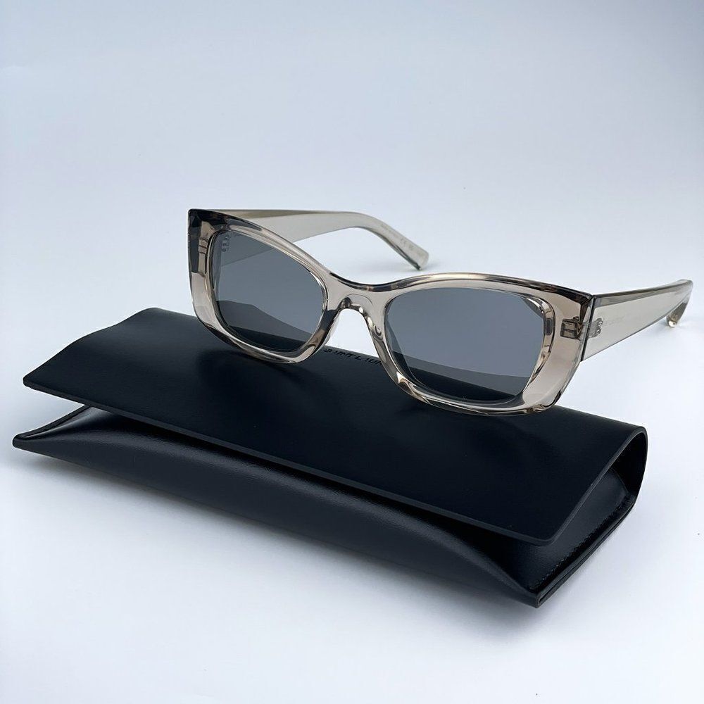 SALE! NEW Saint Laurent SL593 003 Beige Grey Silver Square Unisex Sunglasses - Picture 3 of 11